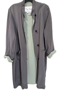 Sylvia Heisel Gray Trench Coat with Mint Lining and Dress. Set